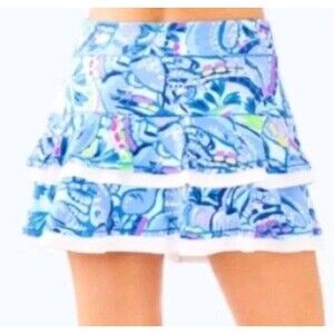 Lilly Pulitzer Luxletic Skirt Skort Saltwater Blue Shade Size XL Tiered